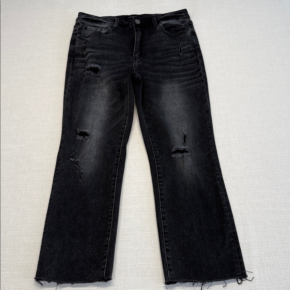 Risen Women's Black Distressed Wide-Leg Crop Jeans